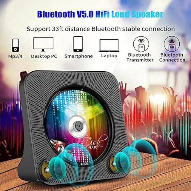 Alt view image 4 of 6 - Gueray Portable CD Player, Bluetooth CD Kpop Player for Desktop with HiFi Sound Speaker, FM Radio CD Music Player for Home with Remote Control, Dust Cover, LED Screen, Support AUX/USB, Headphone Jack