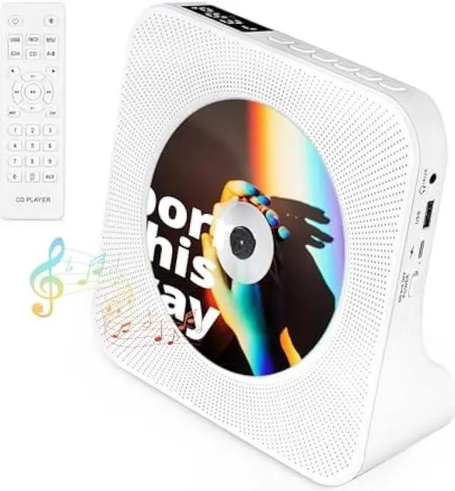 Main image of Sleek Design CD Player, Bluetooth CD Player with Speakers, Dual Speaker Enhance with AUX USB Music & FM Radio, Desktop CD Player for Home with USB-C, Pearl White CD Players LCD Timer,Alarm & Kpop CD