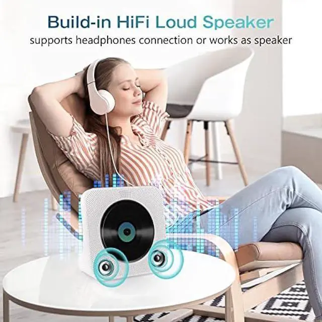 Alt view image 2 of 6 - Sleek Design CD Player, Bluetooth CD Player with Speakers, Dual Speaker Enhance with AUX USB Music & FM Radio, Desktop CD Player for Home with USB-C, Pearl White CD Players LCD Timer,Alarm & Kpop CD