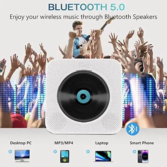 Alt view image 3 of 6 - Sleek Design CD Player, Bluetooth CD Player with Speakers, Dual Speaker Enhance with AUX USB Music & FM Radio, Desktop CD Player for Home with USB-C, Pearl White CD Players LCD Timer,Alarm & Kpop CD