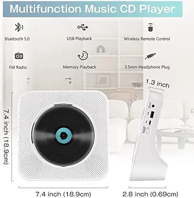 Alt view image 5 of 6 - Sleek Design CD Player, Bluetooth CD Player with Speakers, Dual Speaker Enhance with AUX USB Music & FM Radio, Desktop CD Player for Home with USB-C, Pearl White CD Players LCD Timer,Alarm & Kpop CD