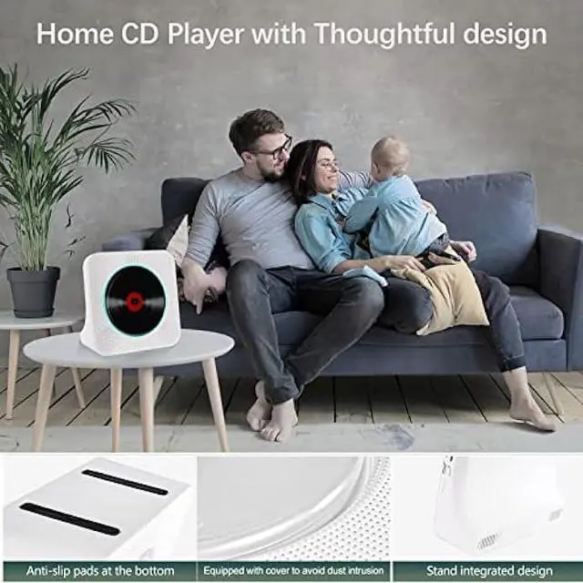 Alt view image 6 of 6 - Sleek Design CD Player, Bluetooth CD Player with Speakers, Dual Speaker Enhance with AUX USB Music & FM Radio, Desktop CD Player for Home with USB-C, Pearl White CD Players LCD Timer,Alarm & Kpop CD
