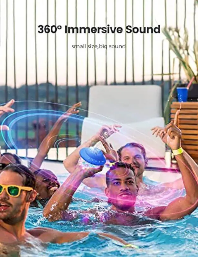 Alt view image 2 of 7 - Floating Pool Speaker with Colorful LED Lights, IPX7 Waterproof Hot Tub Bluetooth Speakers, 10W Stereo Loud Sound, Built-in Mic,Bluetooth 5.3 Portable Wireless Speaker for Shower Bathtub Outdoor Swim