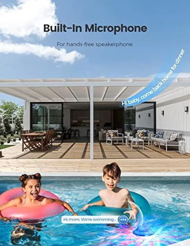 Alt view image 5 of 7 - Floating Pool Speaker with Colorful LED Lights, IPX7 Waterproof Hot Tub Bluetooth Speakers, 10W Stereo Loud Sound, Built-in Mic,Bluetooth 5.3 Portable Wireless Speaker for Shower Bathtub Outdoor Swim