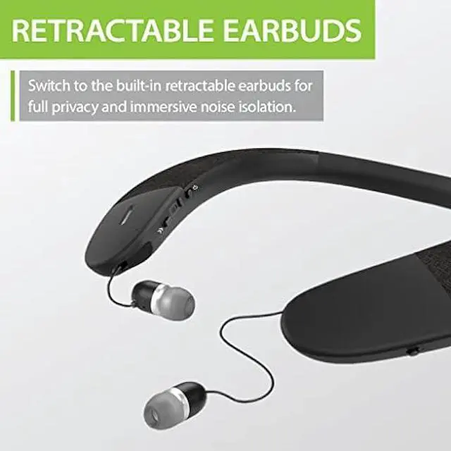 Alt view image 5 of 6 - Avantree Torus Wearable Wireless Neck Speaker, Bluetooth 5.0, aptX HD, Low Latency, Personal Neckband Speakers with Retractable Earbuds, Superb Audio Quality, 3D Surround Stereo for Music TV (NB05)