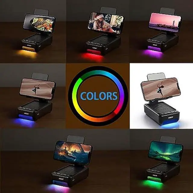 Alt view image 4 of 6 - ASEAT Gifts for Men Him, Cell Phone Stand with Bluetooth Speaker&LED Color Changing Light, Unique Gifts for Dad Mom Women Her Husband, Cool Gadget with Color Gradient Light, Birthday Gifts for Men