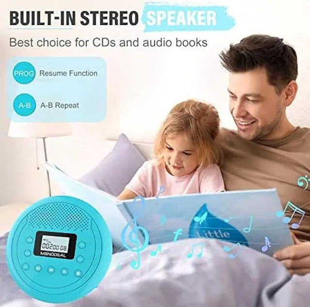 Alt view image 2 of 5 - CD Player Portable | Speaker Built-in Rechargeable CD Player for Car and Home, Kids, Anti-Skip Player with Headphones(Cyan-Blue)