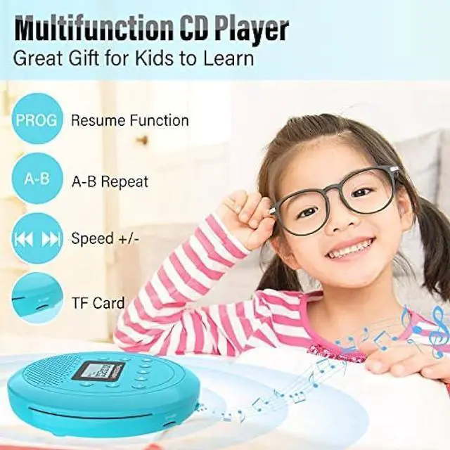 Alt view image 3 of 5 - CD Player Portable | Speaker Built-in Rechargeable CD Player for Car and Home, Kids, Anti-Skip Player with Headphones(Cyan-Blue)