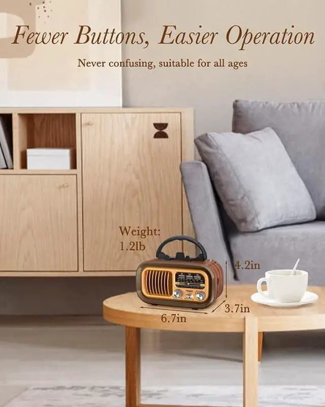 Alt view image 5 of 6 - 2023 Newest PRUNUS J-150 Small Retro Vintage Radio Bluetooth, Portable Radio AM FM Transistor with Best Sound, Solar/Battery Operated Radio/Rechargeable Radio, TWS, Support TF Card/USB Playing