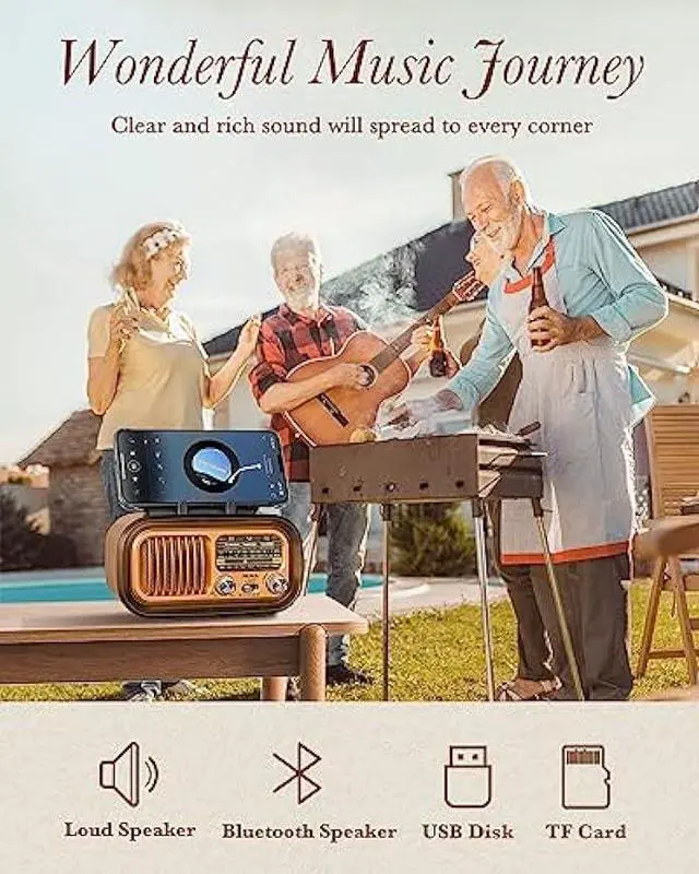 Alt view image 6 of 6 - 2023 Newest PRUNUS J-150 Small Retro Vintage Radio Bluetooth, Portable Radio AM FM Transistor with Best Sound, Solar/Battery Operated Radio/Rechargeable Radio, TWS, Support TF Card/USB Playing