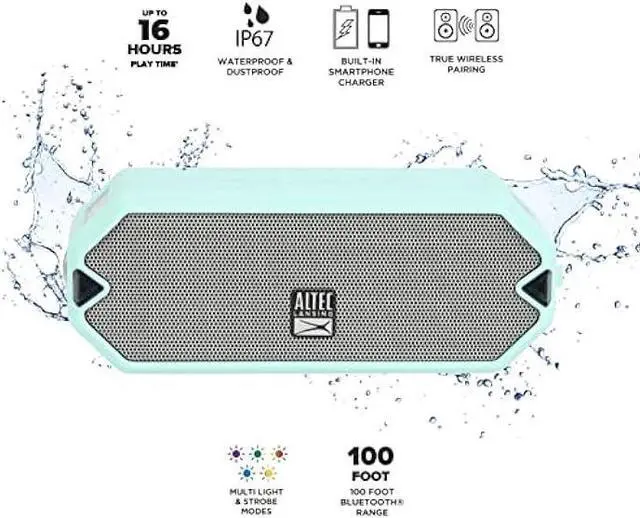 Alt view image 2 of 5 - Altec Lansing - HydraJolt Wireless Bluetooth Speaker, Waterproof Portable Speakers with Built in Phone Charger and Lights, Everything Proof Outdoor, Shockproof, Snowproof, 16 Hours Playtime