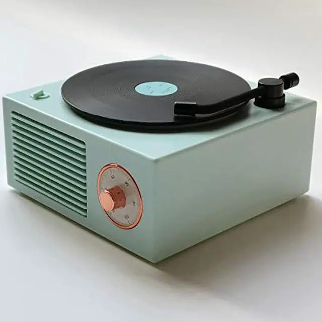 Alt view image 2 of 5 - Vinyl Record Player Style Bluetooth Speaker Old Fashioned Classic Style Green Cute Look Gift for Girls Bass Enhancement Loud Volume Speaker by Wetocke