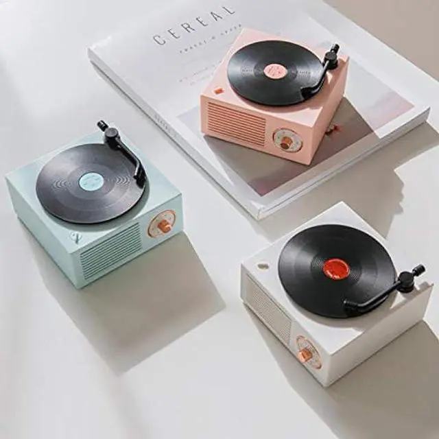 Alt view image 4 of 5 - Vinyl Record Player Style Bluetooth Speaker Old Fashioned Classic Style Green Cute Look Gift for Girls Bass Enhancement Loud Volume Speaker by Wetocke