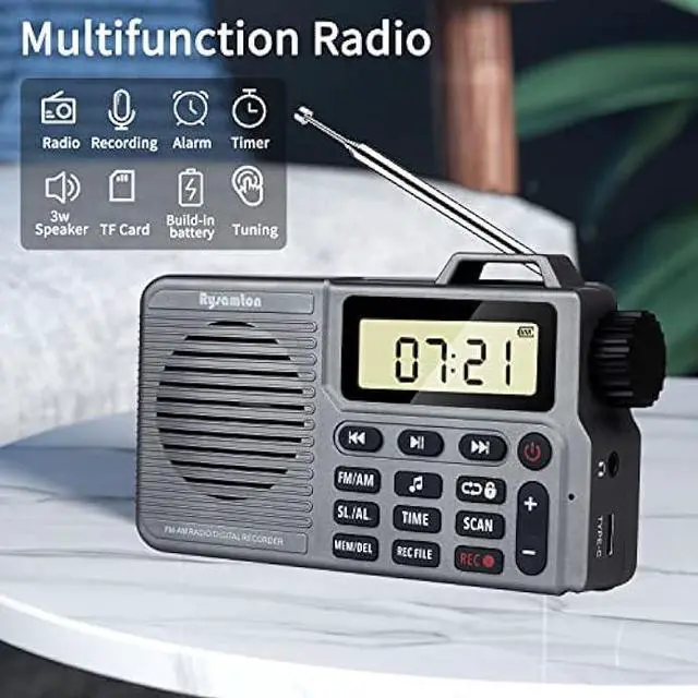 Alt view image 2 of 7 - Portable AM/FM Radio, Small Pocket Radio with Bluetooth, Bass Speaker, Support Micro SD Card and Record, Long Battery Life, Alarm and Sleep Function