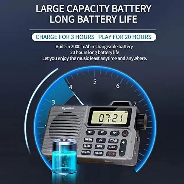 Alt view image 4 of 7 - Portable AM/FM Radio, Small Pocket Radio with Bluetooth, Bass Speaker, Support Micro SD Card and Record, Long Battery Life, Alarm and Sleep Function
