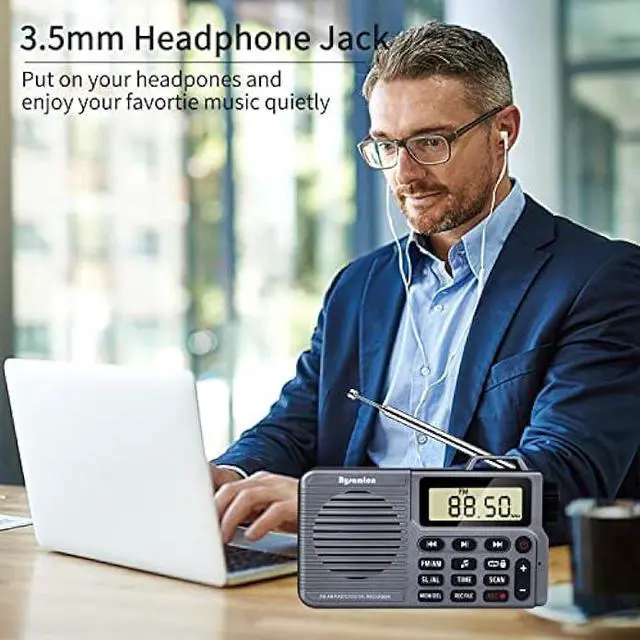 Alt view image 7 of 7 - Portable AM/FM Radio, Small Pocket Radio with Bluetooth, Bass Speaker, Support Micro SD Card and Record, Long Battery Life, Alarm and Sleep Function