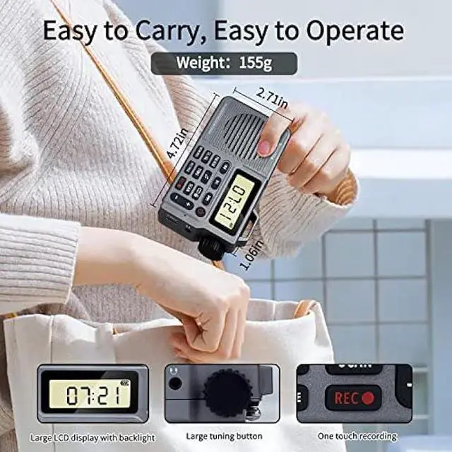 Alt view image 5 of 7 - Portable AM/FM Radio, Small Pocket Radio with Bluetooth, Bass Speaker, Support Micro SD Card and Record, Long Battery Life, Alarm and Sleep Function