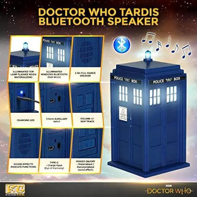 Alt view image 4 of 6 - FAMETEK Doctor Who Tardis Wireless Bluetooth Speaker Plays Music, Lights Up, Accurate Sounds Effects |Gifts for Men or Women - Best Gifts Birthday Collectibles for Doctor Who