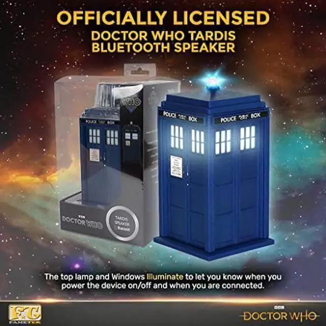 Alt view image 6 of 6 - FAMETEK Doctor Who Tardis Wireless Bluetooth Speaker Plays Music, Lights Up, Accurate Sounds Effects |Gifts for Men or Women - Best Gifts Birthday Collectibles for Doctor Who