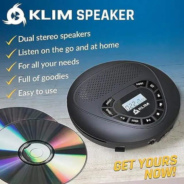 Alt view image 2 of 5 - KLIM Speaker with Rechargeable Battery - Portable CD Player with Headphones + SD/TF Card + AUX - Ideal Car CD Player