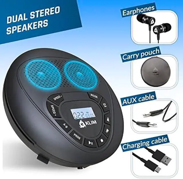 Alt view image 4 of 5 - KLIM Speaker with Rechargeable Battery - Portable CD Player with Headphones + SD/TF Card + AUX - Ideal Car CD Player