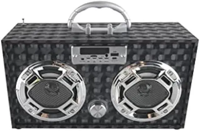 Alt view image 7 of 7 - Wireless Express - Mini Boombox with LED Speakers  Retro Bluetooth Speaker w/Enhanced FM Radio - Perfect for Home and Outdoor (Black)