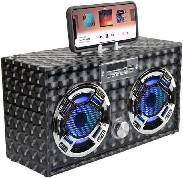 Alt view image 4 of 7 - Wireless Express - Mini Boombox with LED Speakers  Retro Bluetooth Speaker w/Enhanced FM Radio - Perfect for Home and Outdoor (Black)