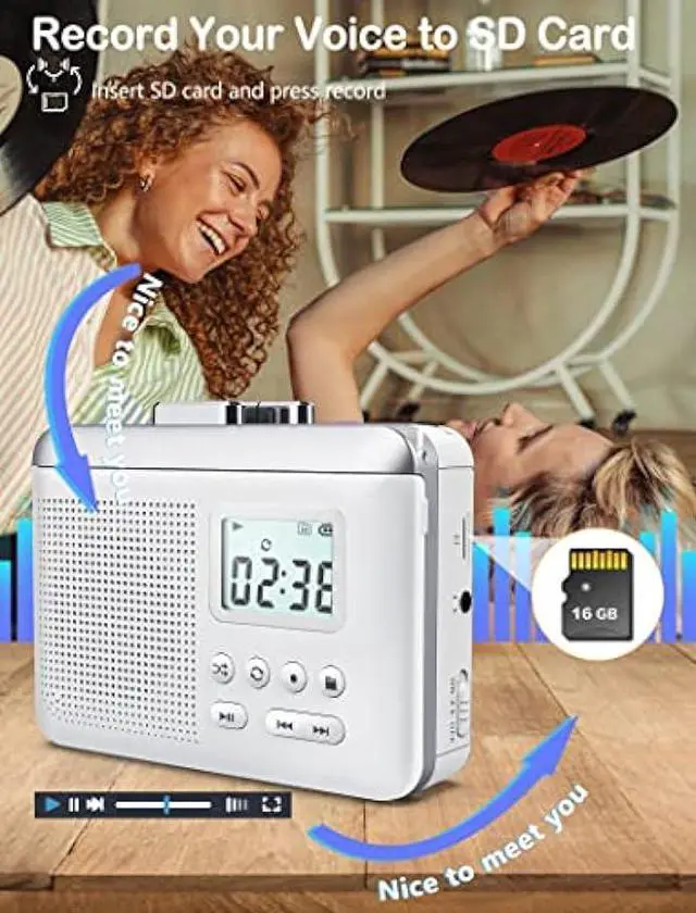 Alt view image 4 of 6 - Gracioso Portable Cassette Player Recorder Converter,Cassette to MP3 via SD Card, Walkman Cassette Tape Player with 1000mah Rechargeable Battery,Built-in Microphone&Speaker,Headphone Jack,16GB SD Card