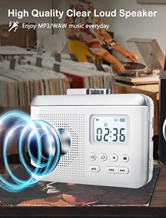 Alt view image 6 of 6 - Gracioso Portable Cassette Player Recorder Converter,Cassette to MP3 via SD Card, Walkman Cassette Tape Player with 1000mah Rechargeable Battery,Built-in Microphone&Speaker,Headphone Jack,16GB SD Card