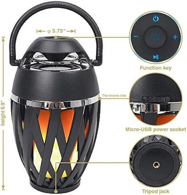 Alt view image 3 of 6 - Sound Town 2-Pack Portable Bluetooth Speakers with LED Lights, True Wireless Stereo (TWS) Bluetooth, Wall Mount Brackets, and Decorative Flame, for Outdoors, House Party, Patio and Home (OPIK-F1-PAIR)