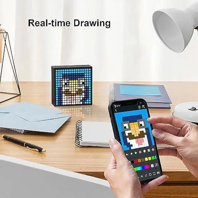 Alt view image 2 of 5 - Divoom TimeBox Evo -- Pixel Art Bluetooth Speaker with 16x16 LED Display APP Control - Cool Animation Frame & Gaming Room Setup & Bedside Alarm Clock- Black