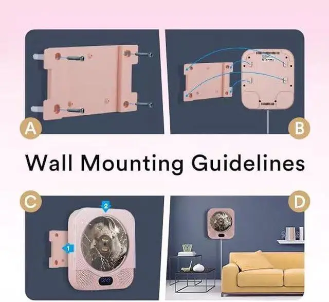 Alt view image 7 of 7 - Kpop Pink CD Player Wall with Speakers,CD Players for Home with Bluetooth Boombox, Wired Desktop FM Radio,CD Music Player with Remote Control with LED Support Copy/Alarm Clock/CD/USB/TF/AUX, Gift