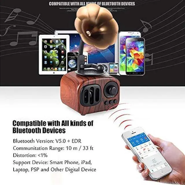 Alt view image 3 of 6 - Tipmant Mini Classic Wireless Bluetooth Speaker Stereo Audio Retro Vintage Record Player Model Home Room Decor