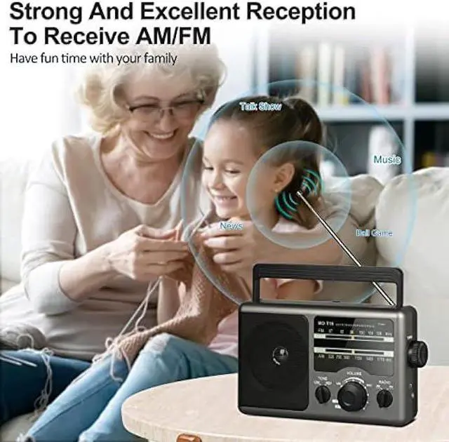 Alt view image 6 of 6 - AM FM Portable Radio Battery Operated Radio by 4X D Cell Batteries Or AC Power Transistor Radio with and Big Speaker, Standard Earphone Jack, High/Low Tone Mode, Large Knob
