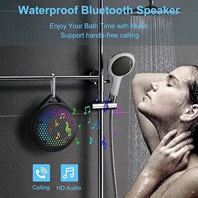 Alt view image 5 of 5 - Bluetooth Shower Speaker, IP67 Waterproof with RGB Light, Portable with Hi-Fi Sound and Built-in Mic, Supports TF Card, Wireless for Home, Outdoor, Travel