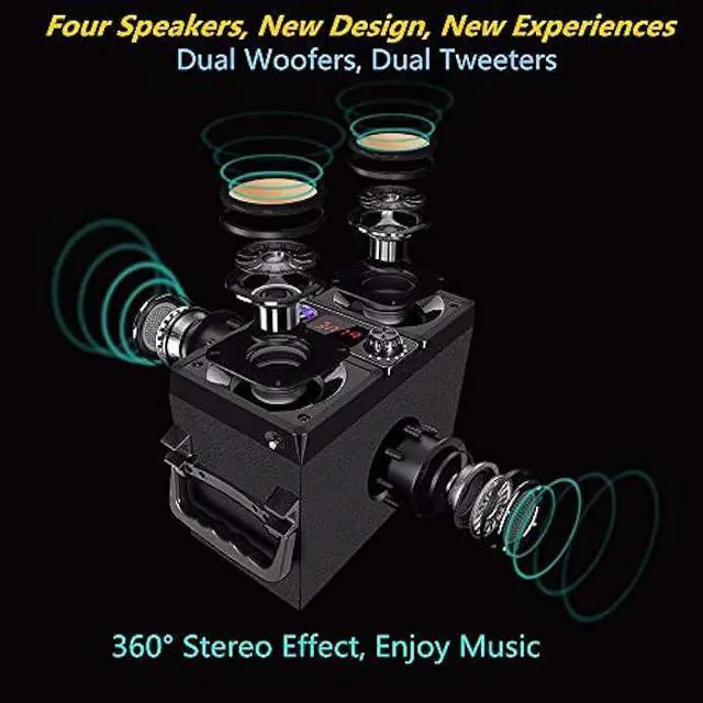 Alt view image 2 of 6 - Bluetooth Speaker, Portable Bluetooth Boombox with 40W (60W Peak) Stereo Dual Woofers and Dual Tweeters Wireless Home Party Speaker, 2400 Minutes Playtime, Suitable for Party, Camping, Gym