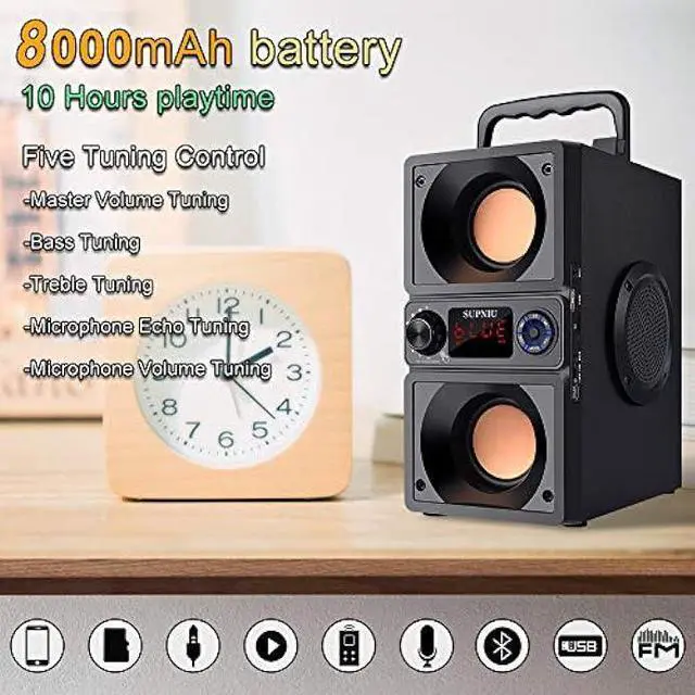 Alt view image 3 of 6 - Bluetooth Speaker, Portable Bluetooth Boombox with 40W (60W Peak) Stereo Dual Woofers and Dual Tweeters Wireless Home Party Speaker, 2400 Minutes Playtime, Suitable for Party, Camping, Gym