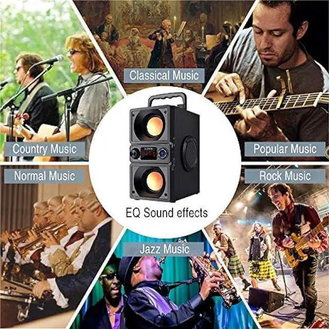 Alt view image 5 of 6 - Bluetooth Speaker, Portable Bluetooth Boombox with 40W (60W Peak) Stereo Dual Woofers and Dual Tweeters Wireless Home Party Speaker, 2400 Minutes Playtime, Suitable for Party, Camping, Gym