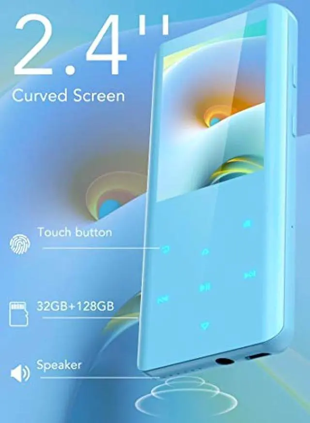 Alt view image 3 of 6 - MP3 Player with Bluetooth 5.3, AGPTEK A19X 2.4 Curved Screen Portable Music Player with Speaker Lossless Sound with FM Radio, Voice Recorder, Built in 32GB, Supports up to 128GB, Blue