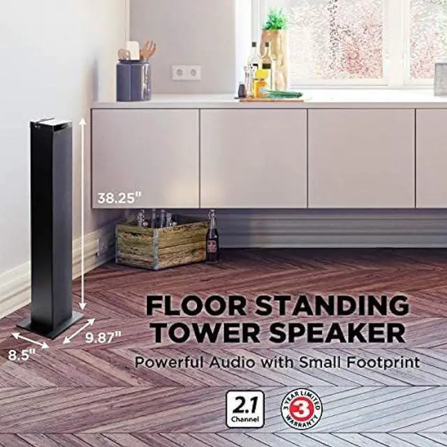 Alt view image 2 of 5 - GOgroove Bluetooth Tower Speaker with Subwoofer Built in - Floorstanding Home Speaker with Powerful Bass and Dual Drivers, 120W Peak Power, MP3 3.5mm Aux, USB 2.0 Port Flash Drive, FM Radio (Single)