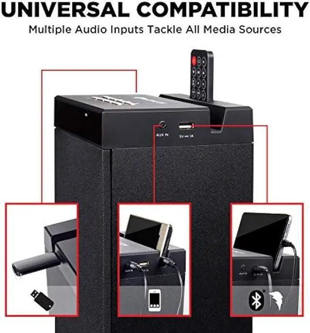 Alt view image 3 of 5 - GOgroove Bluetooth Tower Speaker with Subwoofer Built in - Floorstanding Home Speaker with Powerful Bass and Dual Drivers, 120W Peak Power, MP3 3.5mm Aux, USB 2.0 Port Flash Drive, FM Radio (Single)