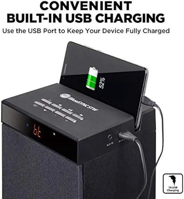 Alt view image 4 of 5 - GOgroove Bluetooth Tower Speaker with Subwoofer Built in - Floorstanding Home Speaker with Powerful Bass and Dual Drivers, 120W Peak Power, MP3 3.5mm Aux, USB 2.0 Port Flash Drive, FM Radio (Single)