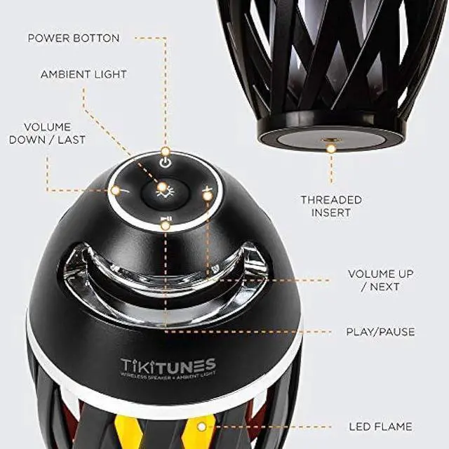 Alt view image 5 of 6 - Limitless Innovations TikiTunes Portable Bluetooth Wireless Speaker (Bundle) with Adjustable 40 Pole and Ground Stake - Black