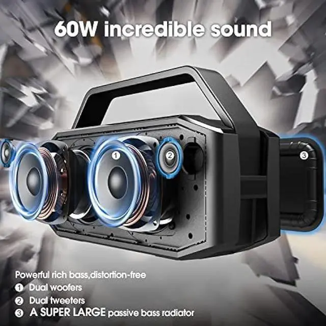 Alt view image 2 of 7 - W-KING Portable Loud Bluetooth Speakers with Subwoofer, 60W(80W Peak) Outdoor Speakers Bluetooth Wireless Waterproof Speaker, Deep Bass/V5.0/40H Play/Power Bank/TF Card/AUX/EQ, Large for Party