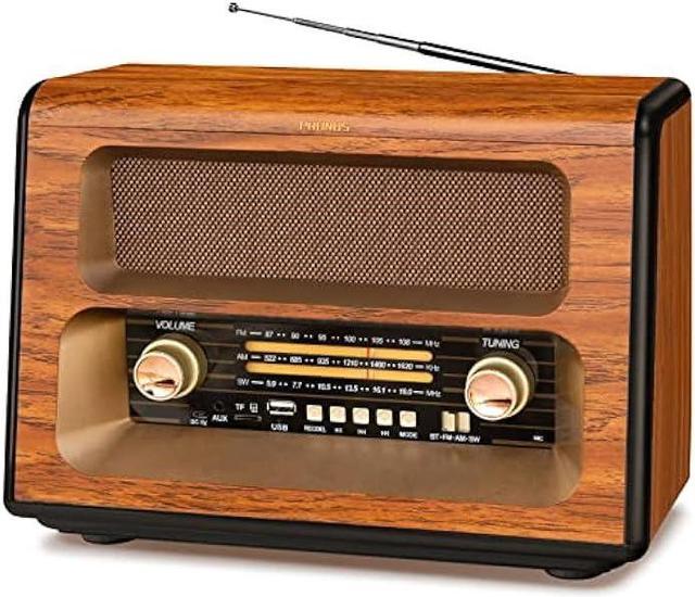 PRUNUS J-199 Large Retro Vintage Radio Bluetooth, 15W Crystal Clear Speaker  AM FM SW, Support AUX/TF Card/USB Playing, AC Charging, Rechargeable  Battery and Battery Operated Radio, MIC Recording 