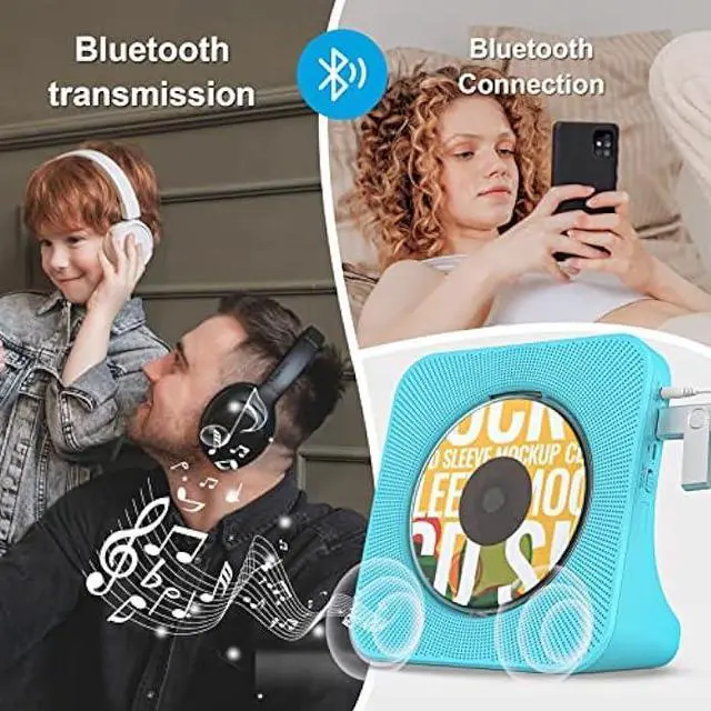Alt view image 3 of 6 - Weeuus CD Player Portable with Bluetooth,Desktop CD Player with Remote Control,Kids,Kpop,Dual Stereo Speaker,Dust Cover, FM Radio, LED Screen,3.5mm Jack AUX Input Output,Blue