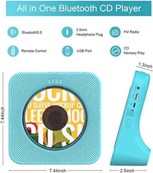 Alt view image 4 of 6 - Weeuus CD Player Portable with Bluetooth,Desktop CD Player with Remote Control,Kids,Kpop,Dual Stereo Speaker,Dust Cover, FM Radio, LED Screen,3.5mm Jack AUX Input Output,Blue