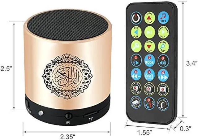 Alt view image 3 of 6 - Ramadan Portable Digital Quran Speaker, Anlising Quran Speaker MP3 Player with Remote Control, Quran Translator, USB Rechargeable, 8GB FM Radio, Over 18 Reciters and 15 Translations Available(Gold)