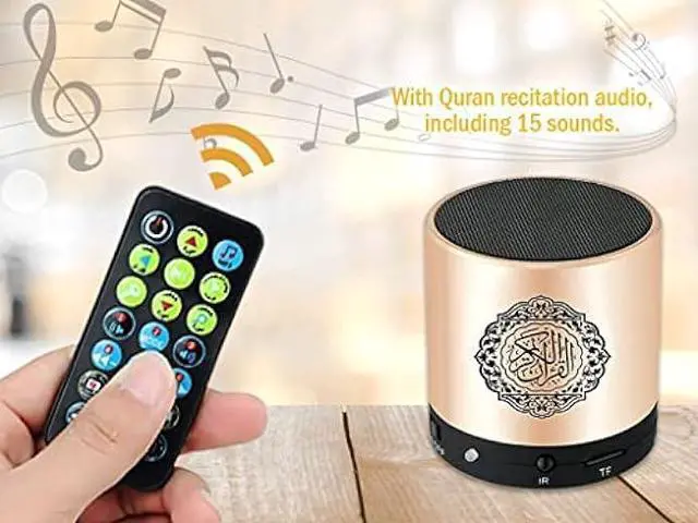 Alt view image 4 of 6 - Ramadan Portable Digital Quran Speaker, Anlising Quran Speaker MP3 Player with Remote Control, Quran Translator, USB Rechargeable, 8GB FM Radio, Over 18 Reciters and 15 Translations Available(Gold)