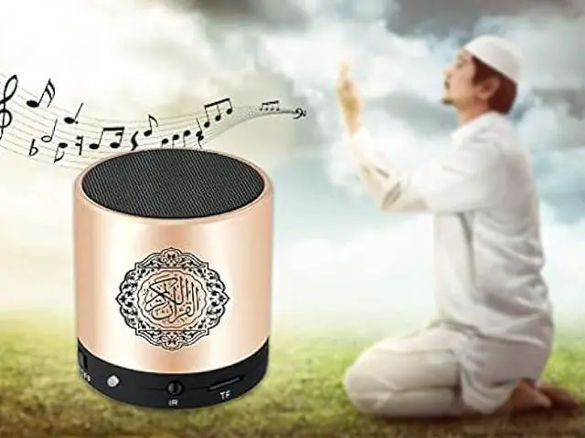 Alt view image 2 of 6 - Ramadan Portable Digital Quran Speaker, Anlising Quran Speaker MP3 Player with Remote Control, Quran Translator, USB Rechargeable, 8GB FM Radio, Over 18 Reciters and 15 Translations Available(Gold)
